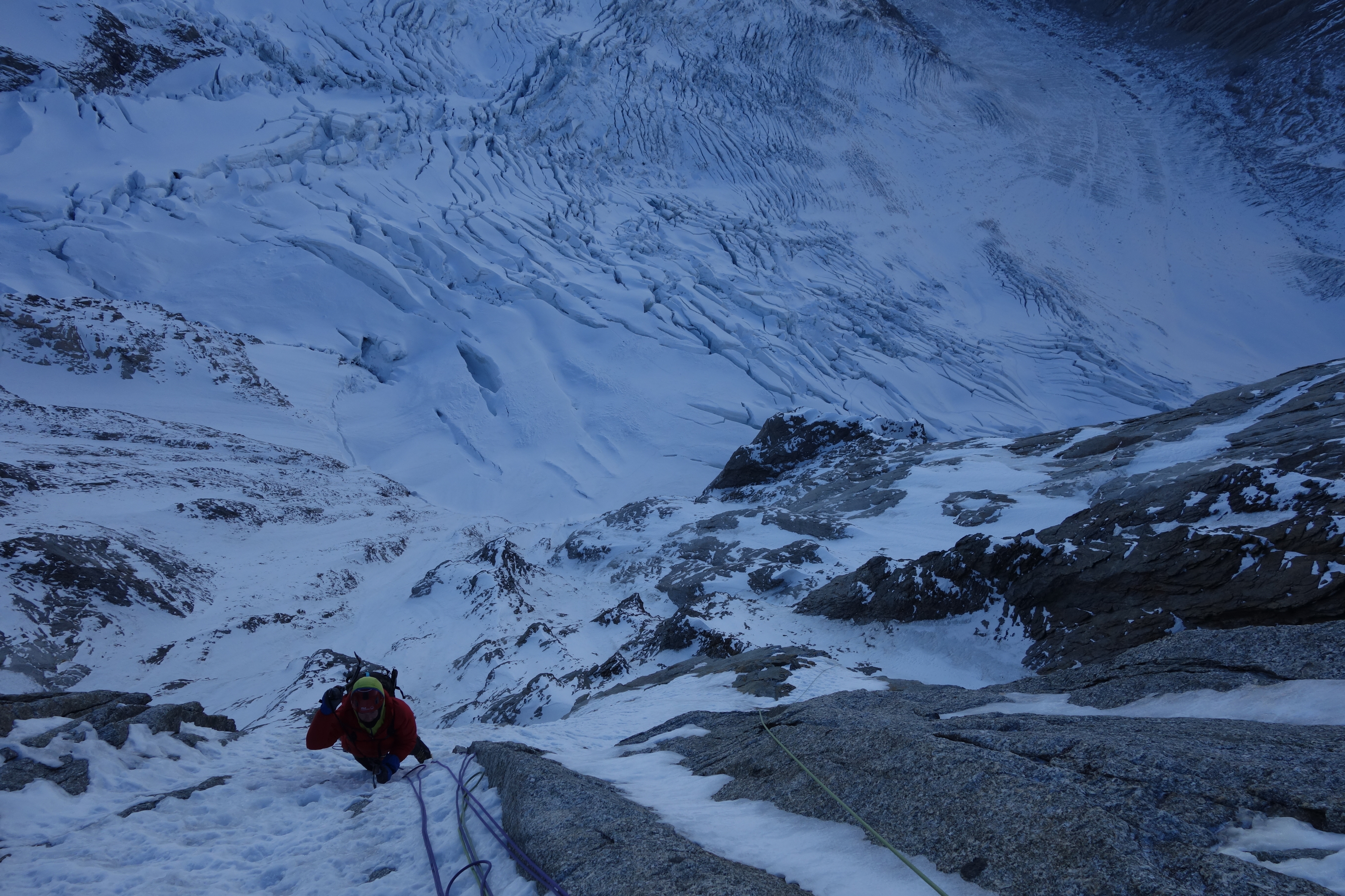 The late extreme skier Patrick Vallencant skiing the Grandes Jorasses.